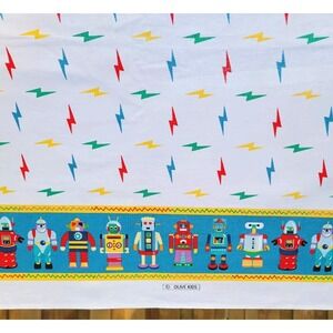 Vtg Robot Fabric Jetsons Rosey 4 yds RETRO Sci Fi Fantasy Border Olive Kids Boys